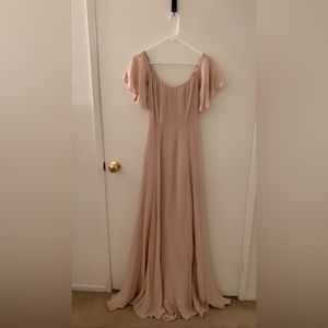 Reformation Floor-length Blush/Champagne Flutter Sleeve Dress